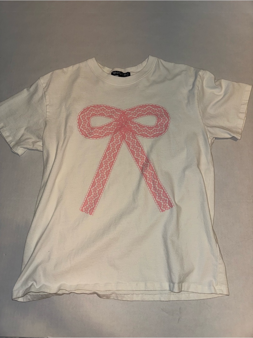 White T-Shirt with Pink Bow Graphic